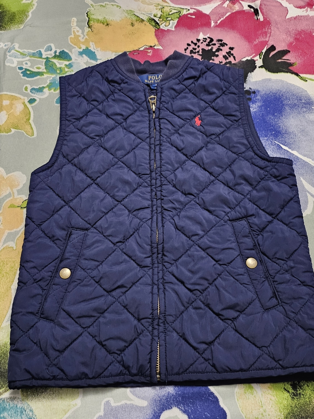 Polo by Ralph Lauren Navy Quilted Kids Vest with Pink Pony